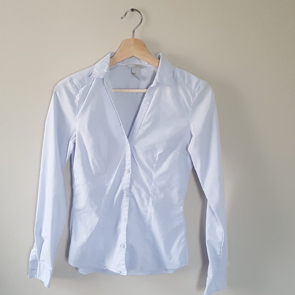 H&M Blue White Stripped Button Up Top - Size 4